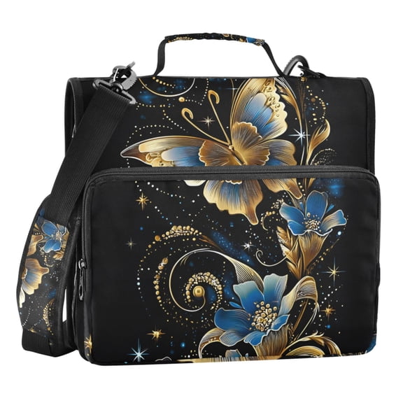 ALAZA Zipper Binder Bag Glitter Art Butterfly 3 Ring File Folder Binder Organizer Bag