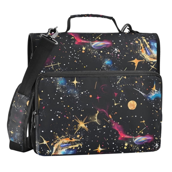 ALAZA Zipper Binder Bag Glittering Galaxy Black 3 Ring File Folder Binder Organizer Bag