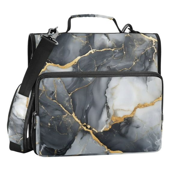 ALAZA Zipper Binder Bag Grey Marble 3 Ring File Folder Binder Organizer Bag