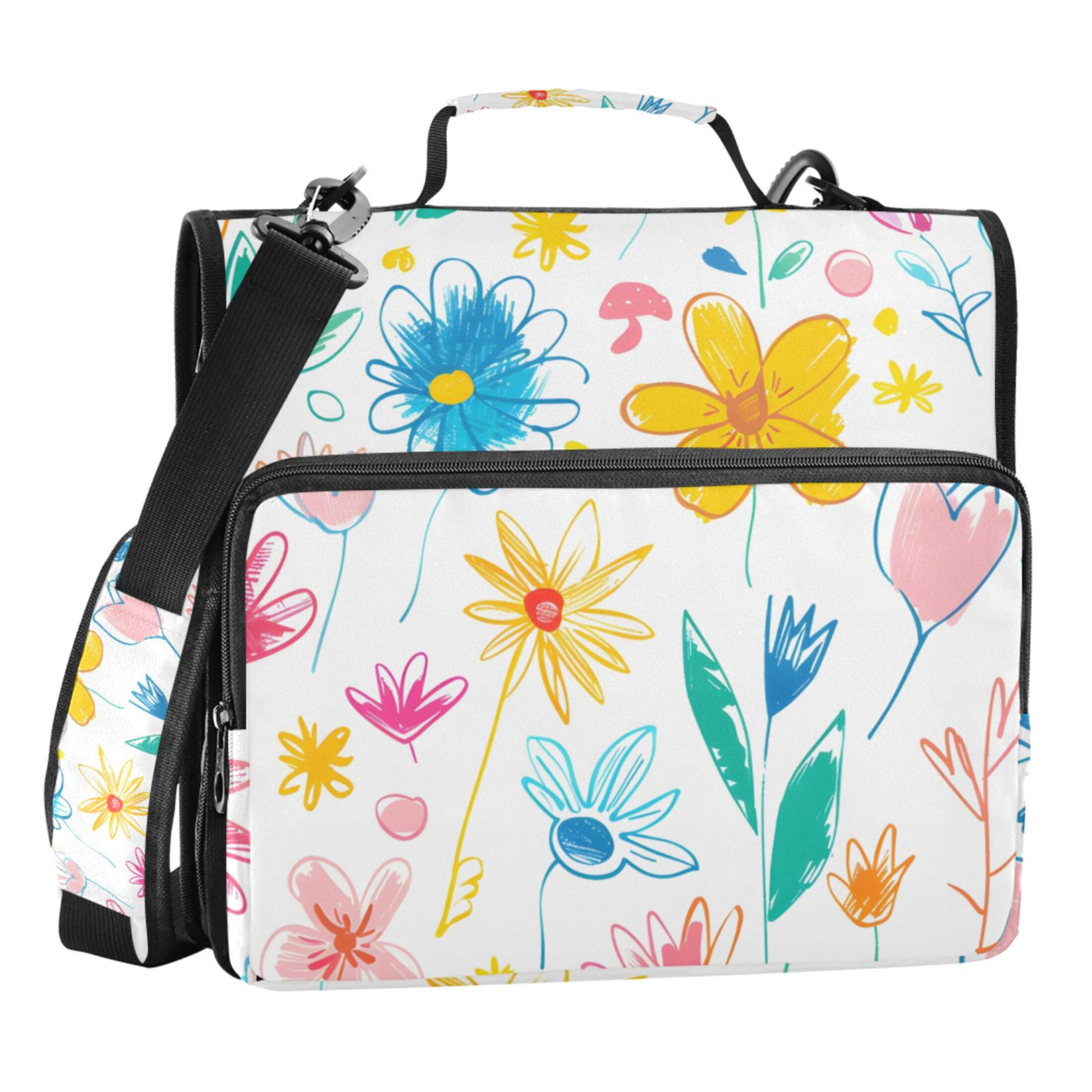 ALAZA Zipper Binder Bag Hand Drawn Flower 3 Ring File Folder Binder ...