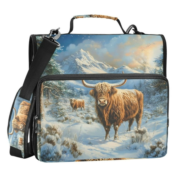 ALAZA Zipper Binder Bag Highland Cattle Christmas 3 Ring File Folder Binder Organizer Bag