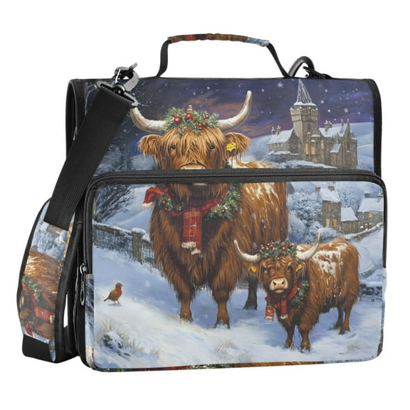 ALAZA Zipper Binder Bag Highland Cattle Christmas 3 Ring File Folder Binder Organizer Bag