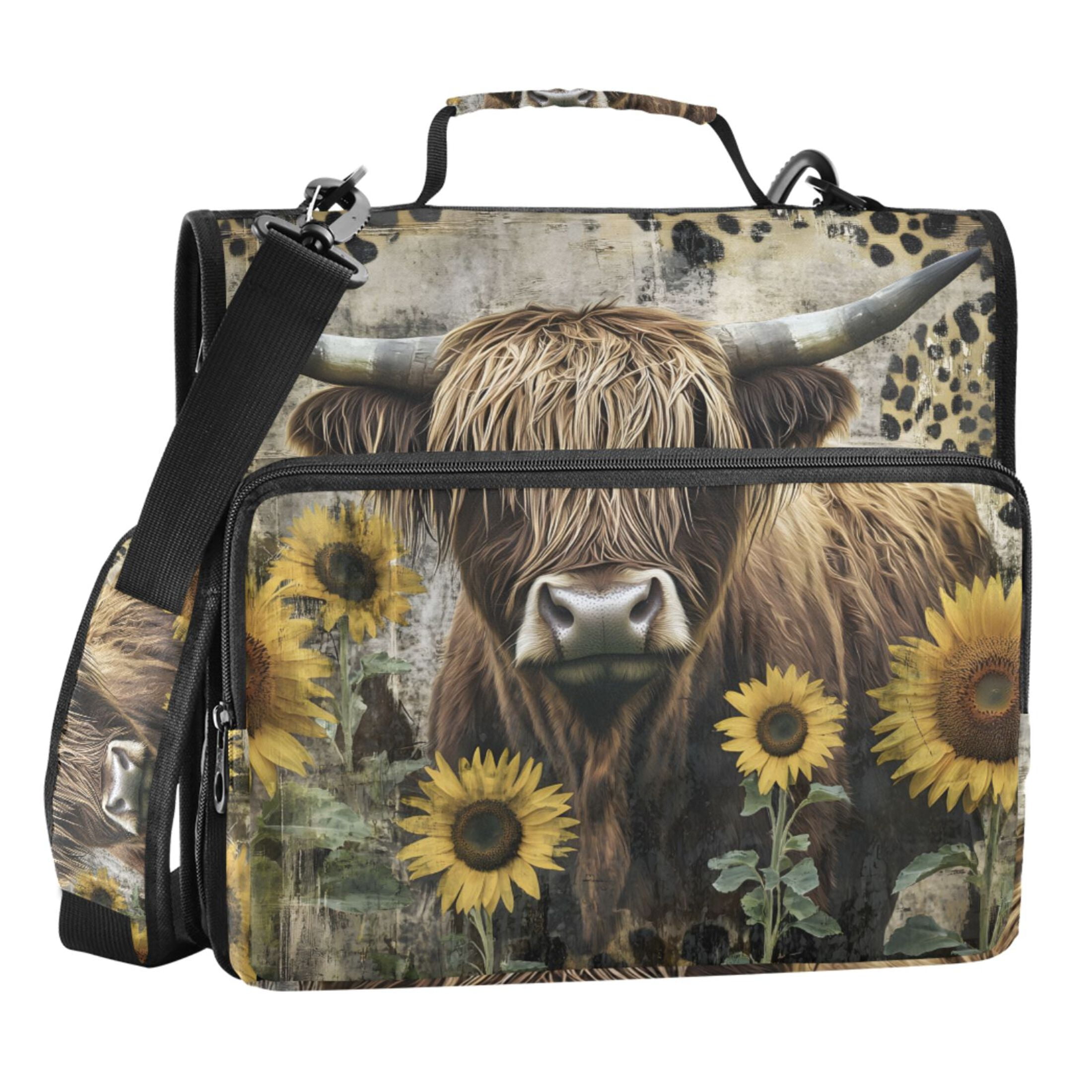 ALAZA Zipper Binder Bag Highland Cattle Leopard Sunflowers 3 Ring File ...