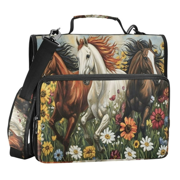 ALAZA Zipper Binder Bag Horses Daisy Flower 3 Ring File Folder Binder Organizer Bag