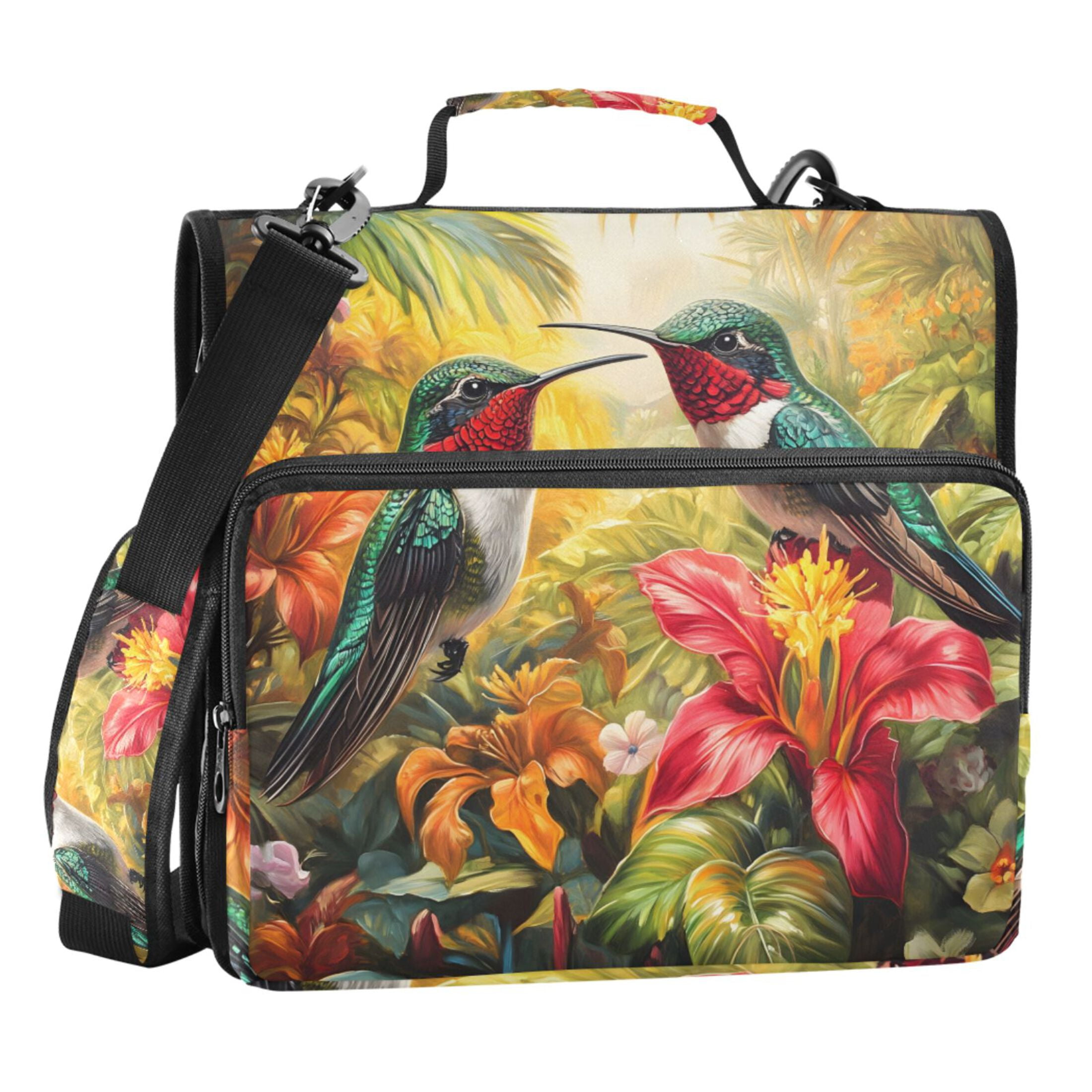 ALAZA Zipper Binder Bag Hummingbirds Lily Flowers 3 Ring File Folder ...