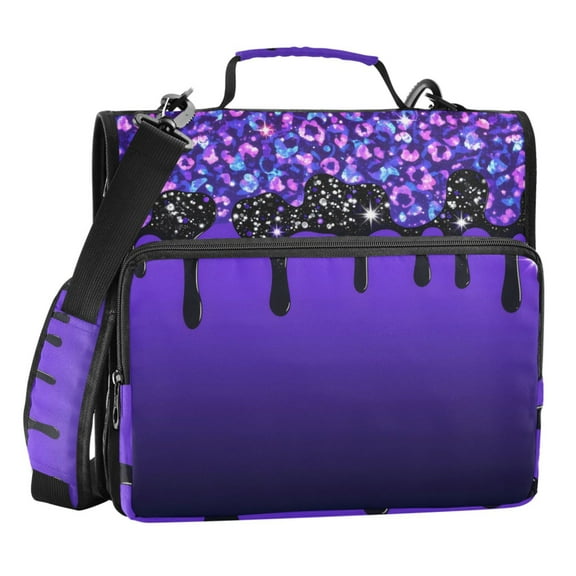 ALAZA Zipper Binder Bag Leopard Purple Glitter 3 Ring File Folder Binder Organizer Bag