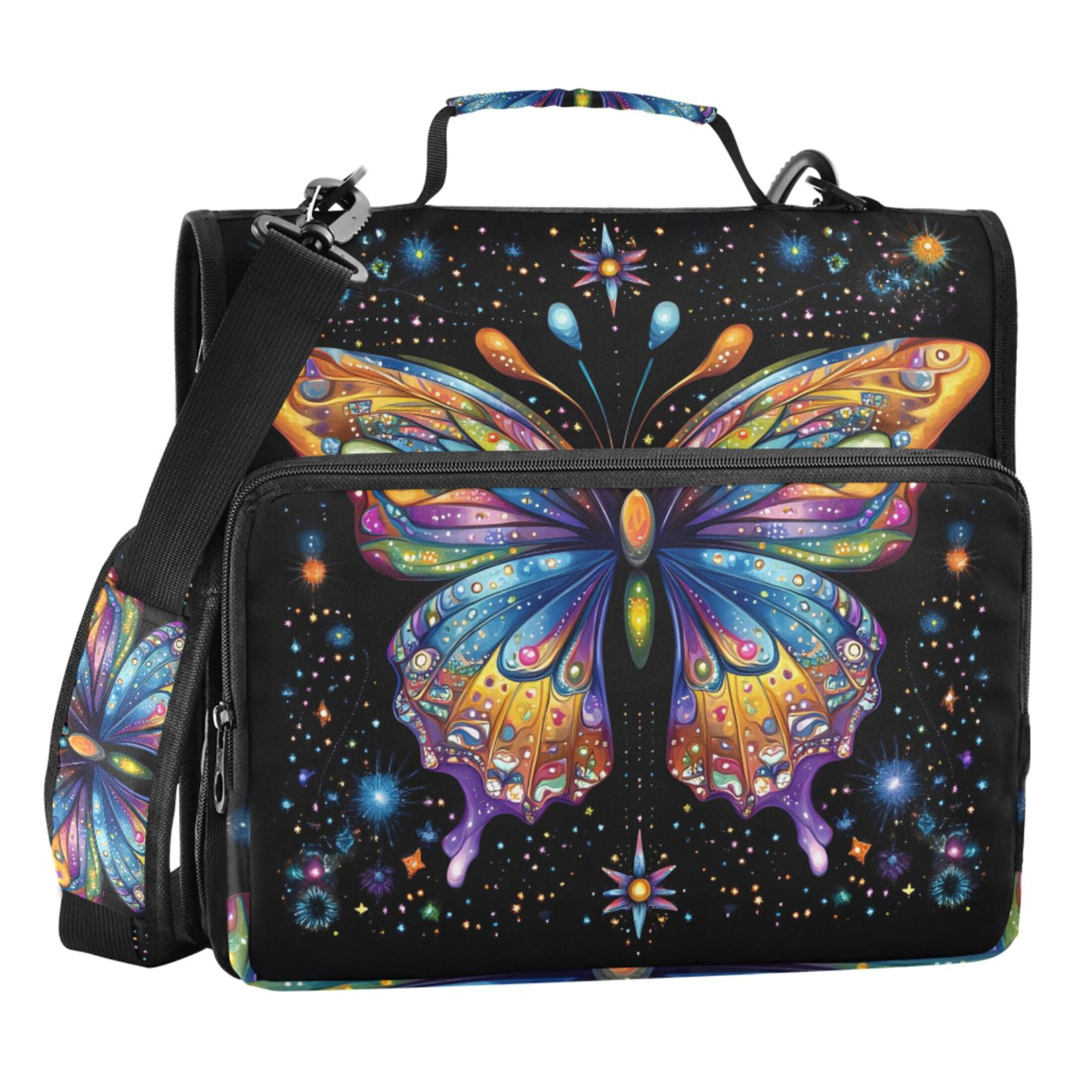 ALAZA Zipper Binder Bag Multi-color Butterfly Shiny 3 Ring File Folder ...