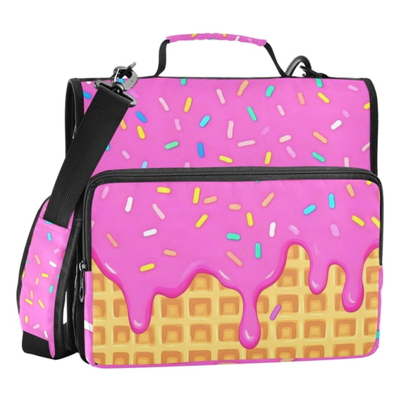 ALAZA Zipper Binder Bag Pink Ice Cream 3 Ring File Folder Binder Organizer Bag