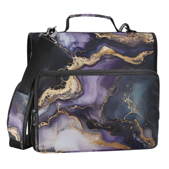 ALAZA Zipper Binder Bag Purple Black Marble 3 Ring File Folder Binder Organizer Bag