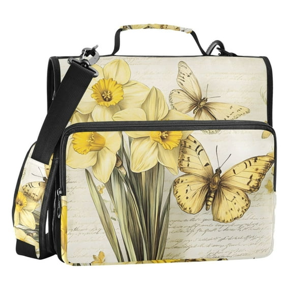 ALAZA Zipper Binder Bag Retro Butterfly 3 Ring File Folder Binder Organizer Bag
