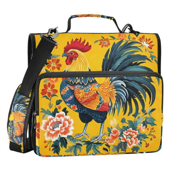 ALAZA Zipper Binder Bag Rooster Flower 3 Ring File Folder Binder Organizer Bag