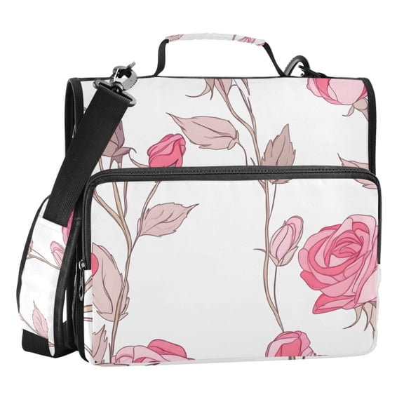 ALAZA Zipper Binder Bag Rose Flower 3 Ring File Folder Binder Organizer Bag