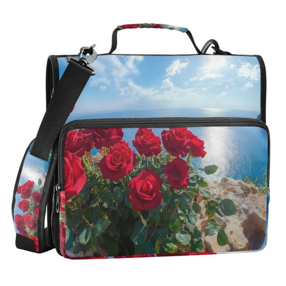 ALAZA Zipper Binder Bag Roses Ocean 3 Ring File Folder Binder Organizer Bag