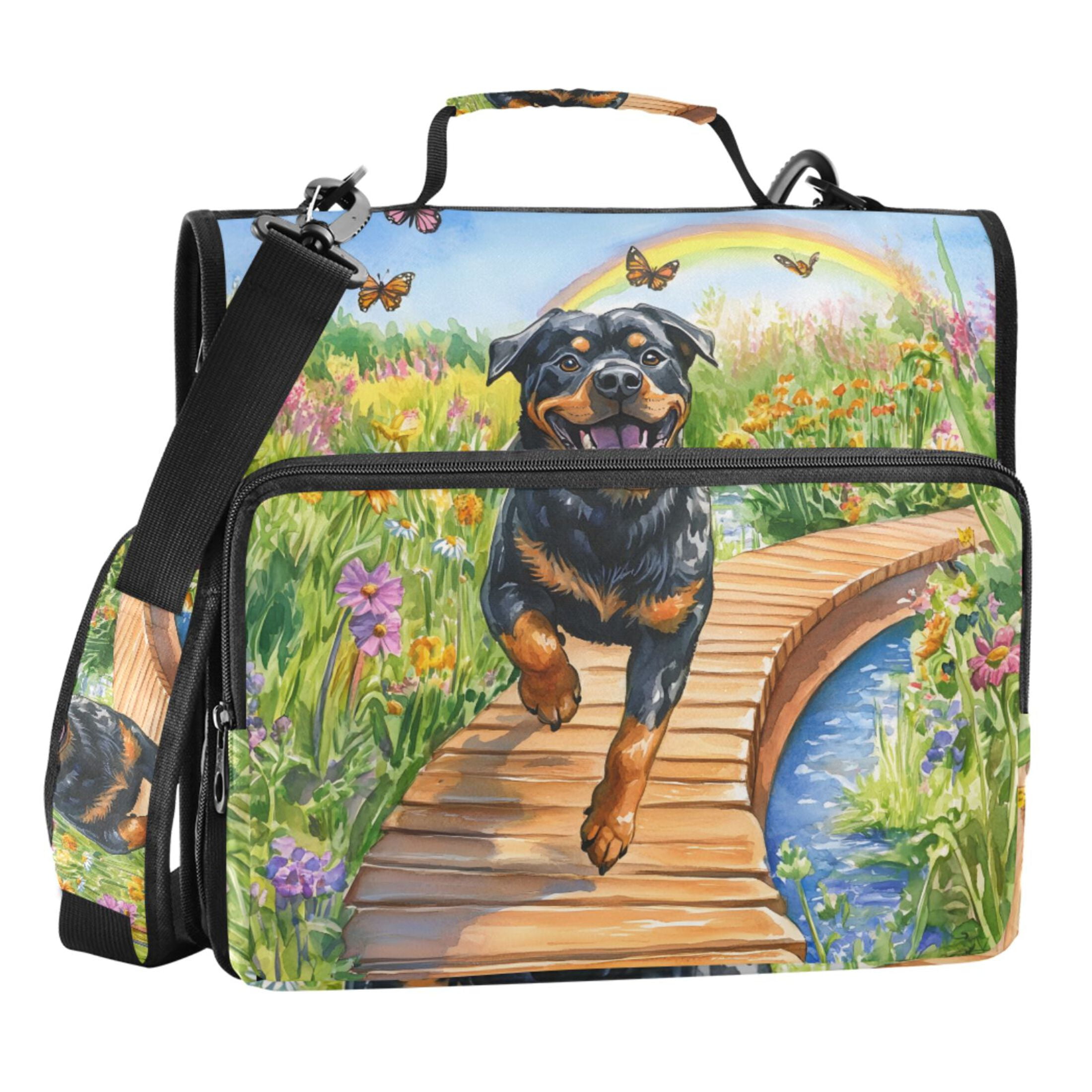 ALAZA Zipper Binder Bag Summer Dog Butterfly Flower 3 Ring File Folder ...