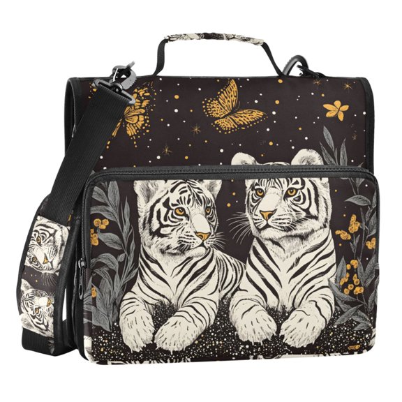 ALAZA Zipper Binder Bag Tigers and Butterflies 3 Ring File Folder Binder Organizer Bag