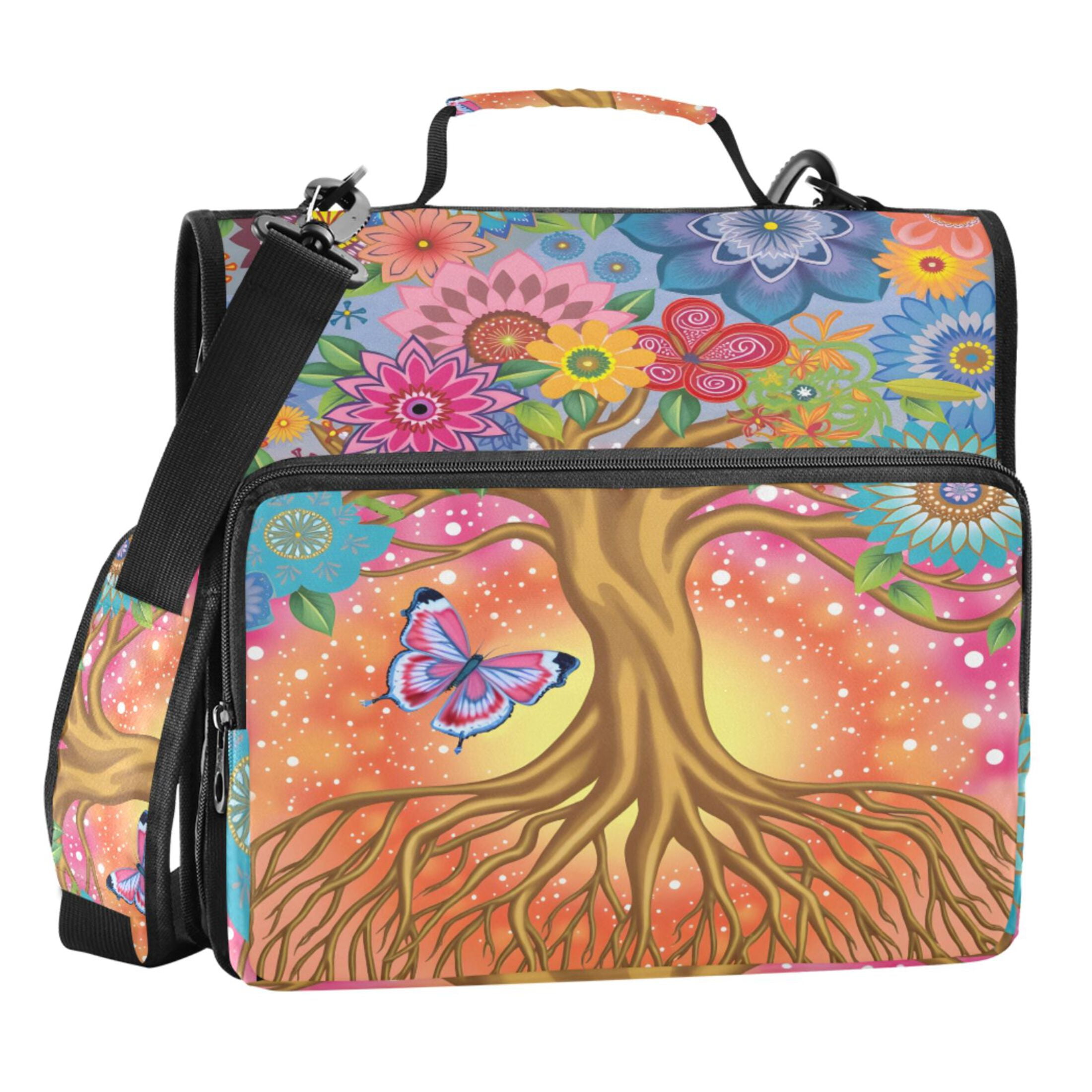 ALAZA Zipper Binder Bag Tree Boho Butterfly 3 Ring File Folder Binder ...