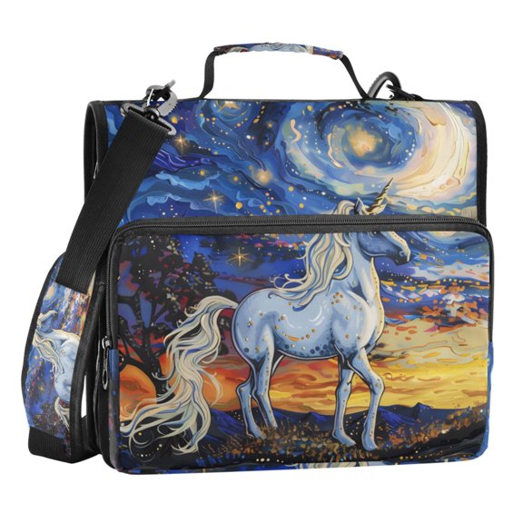 ALAZA Zipper Binder Bag Unicorn and Starry Sky 3 Ring File Folder Binder Organizer Bag
