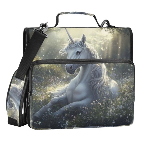 ALAZA Zipper Binder Bag Unicorn in Forest 3 Ring File Folder Binder Organizer Bag