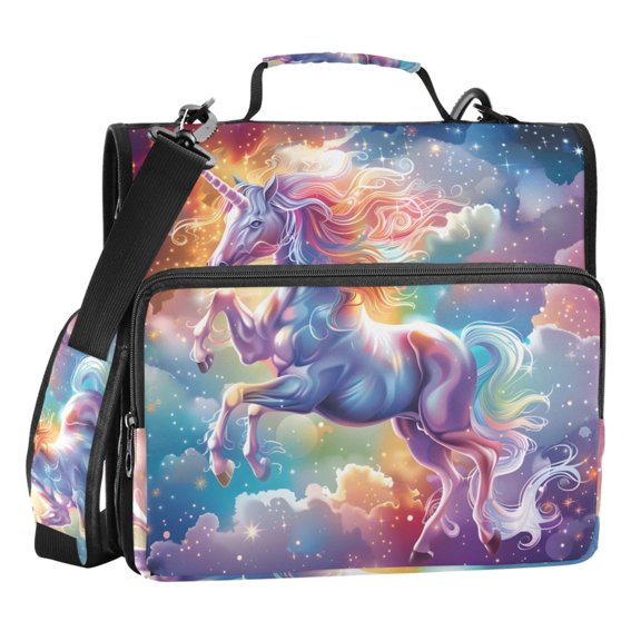 ALAZA Zipper Binder Bag Unicorn with Stars 3 Ring File Folder Binder Organizer Bag