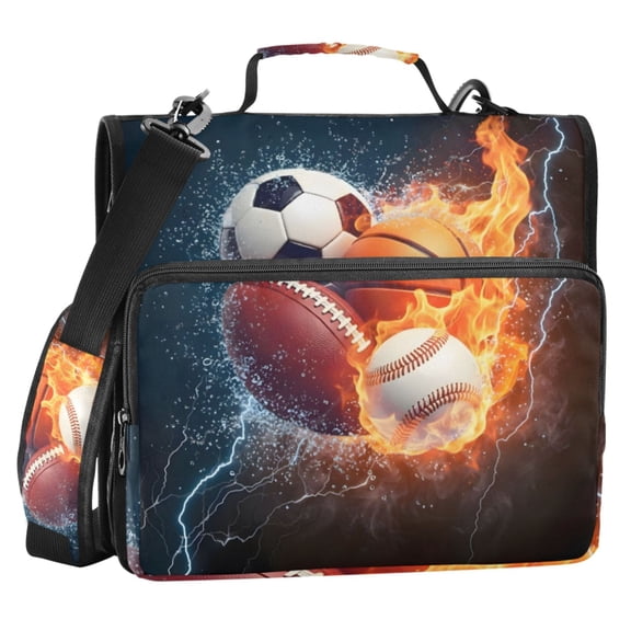 ALAZA Zipper Binder Basketball Soccer Ball Baseball 2 in 3 Ring Trapper Keeper 500 Sheet Capacity File Folder Organizer Bag