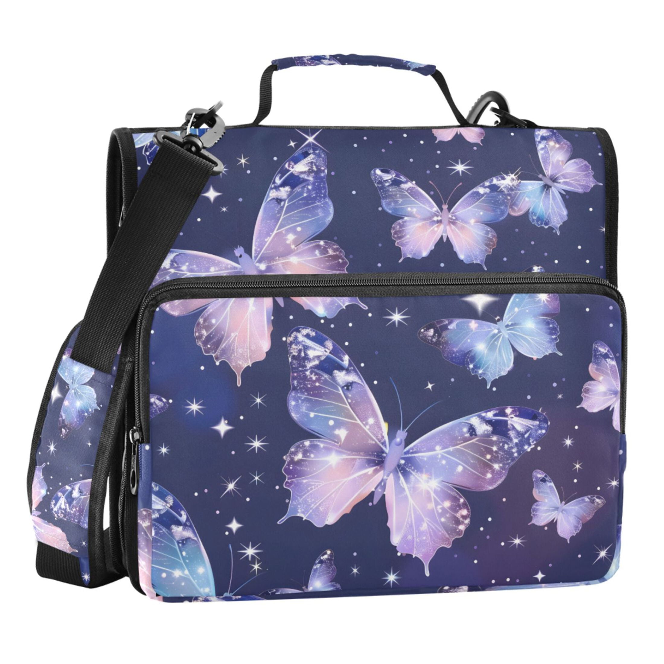 ALAZA Zipper Binder Beautiful Butterfly with Shiny 3 Ring Trapper Keeper File Folder Organizer Bag