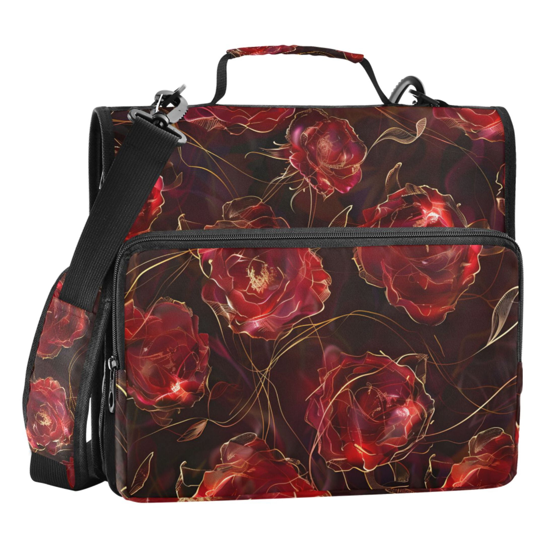ALAZA Zipper Binder Beautiful Red Rose Flower 3 Ring Trapper Keeper File Folder Organizer Bag