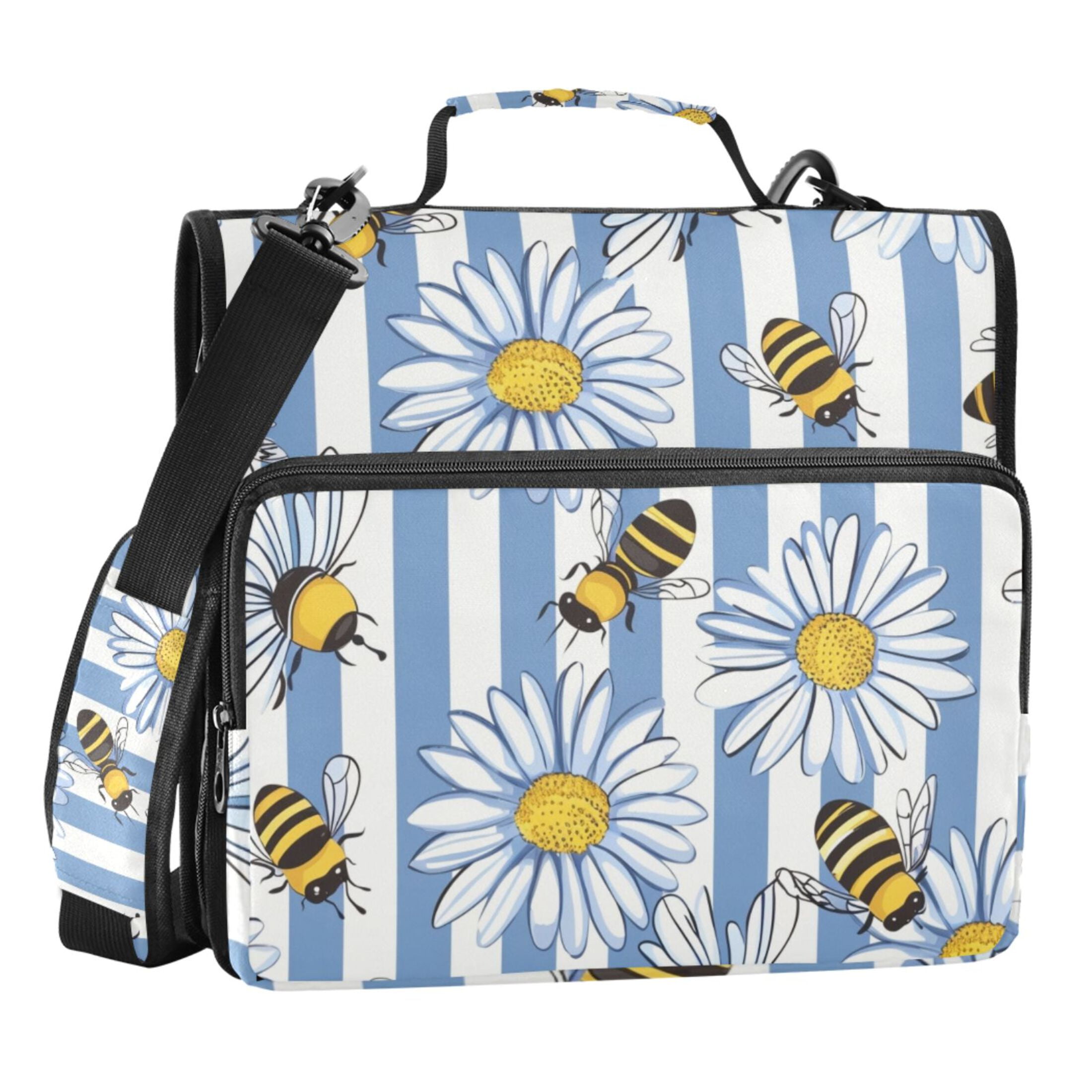 ALAZA Zipper Binder Bee Flowers with Line 3 Ring Trapper Keeper File ...