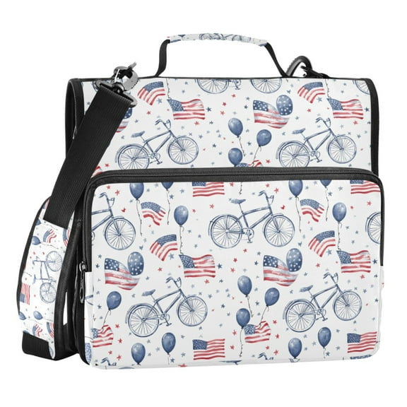 ALAZA Zipper Binder Bicycles American Flag 3 Ring Trapper Keeper File Folder Organizer Bag