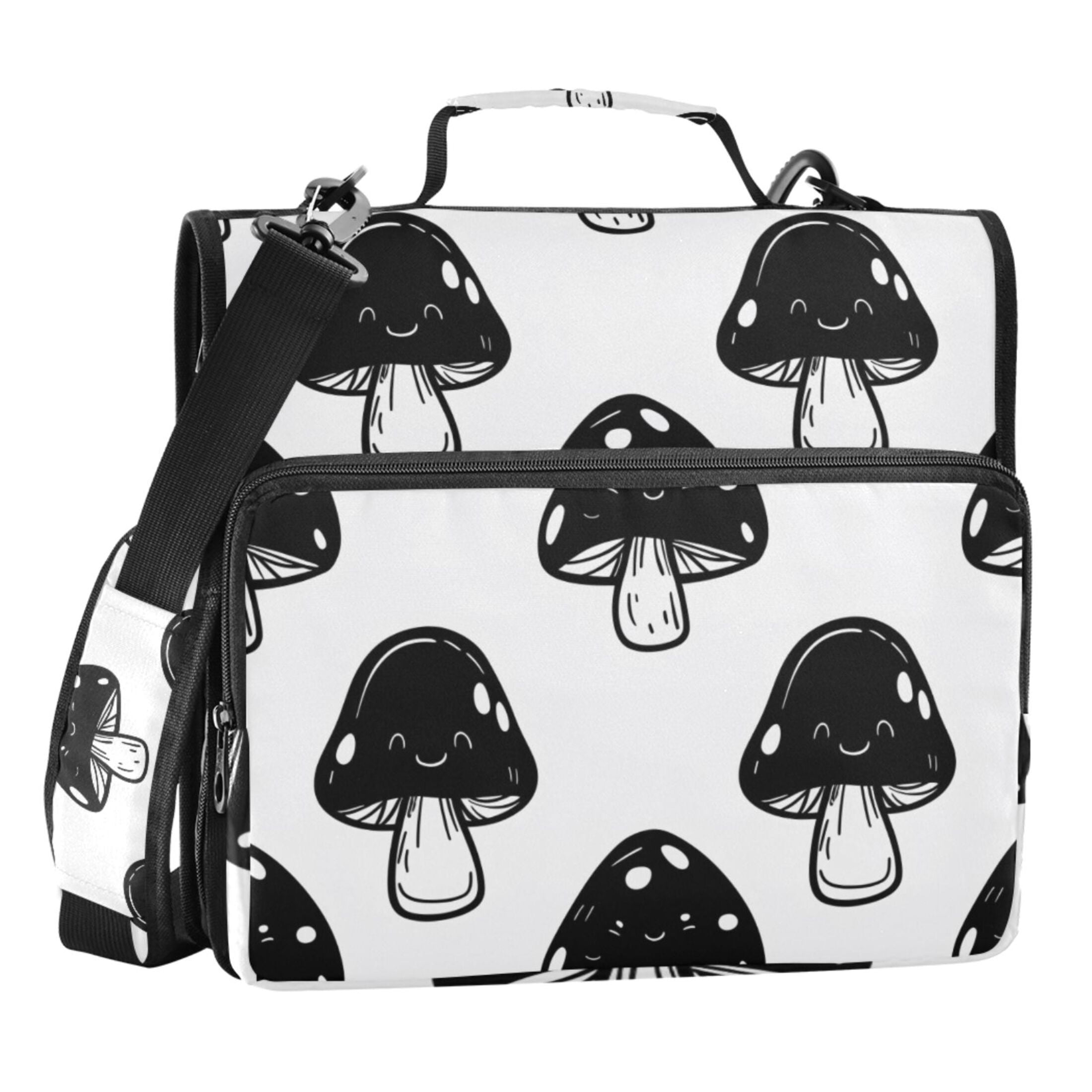 ALAZA Zipper Binder Black Mushrooms 3 Ring Trapper Keeper File Folder Organizer Bag