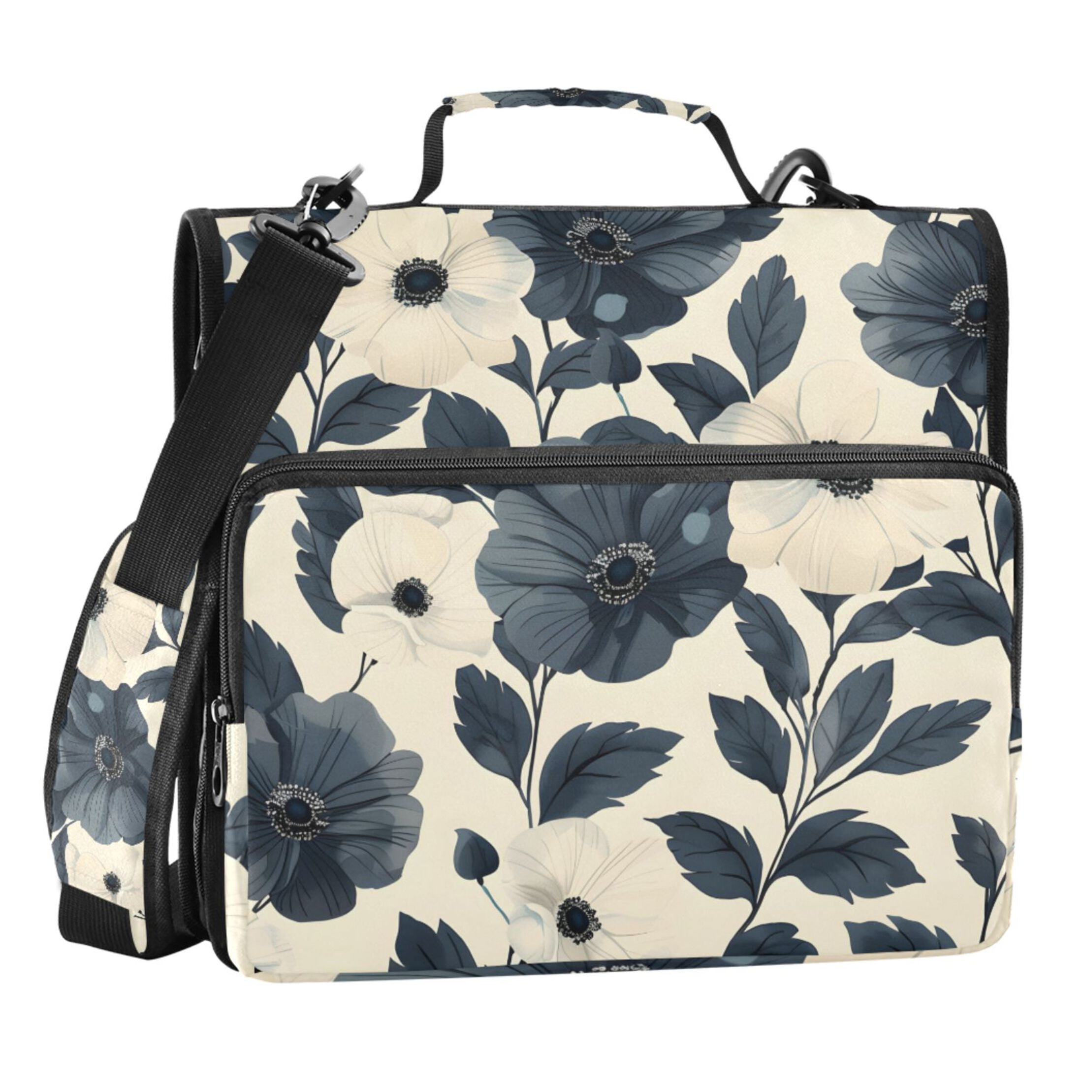 ALAZA Zipper Binder Black Peony Flower 3 Ring Trapper Keeper File Folder Organizer Bag