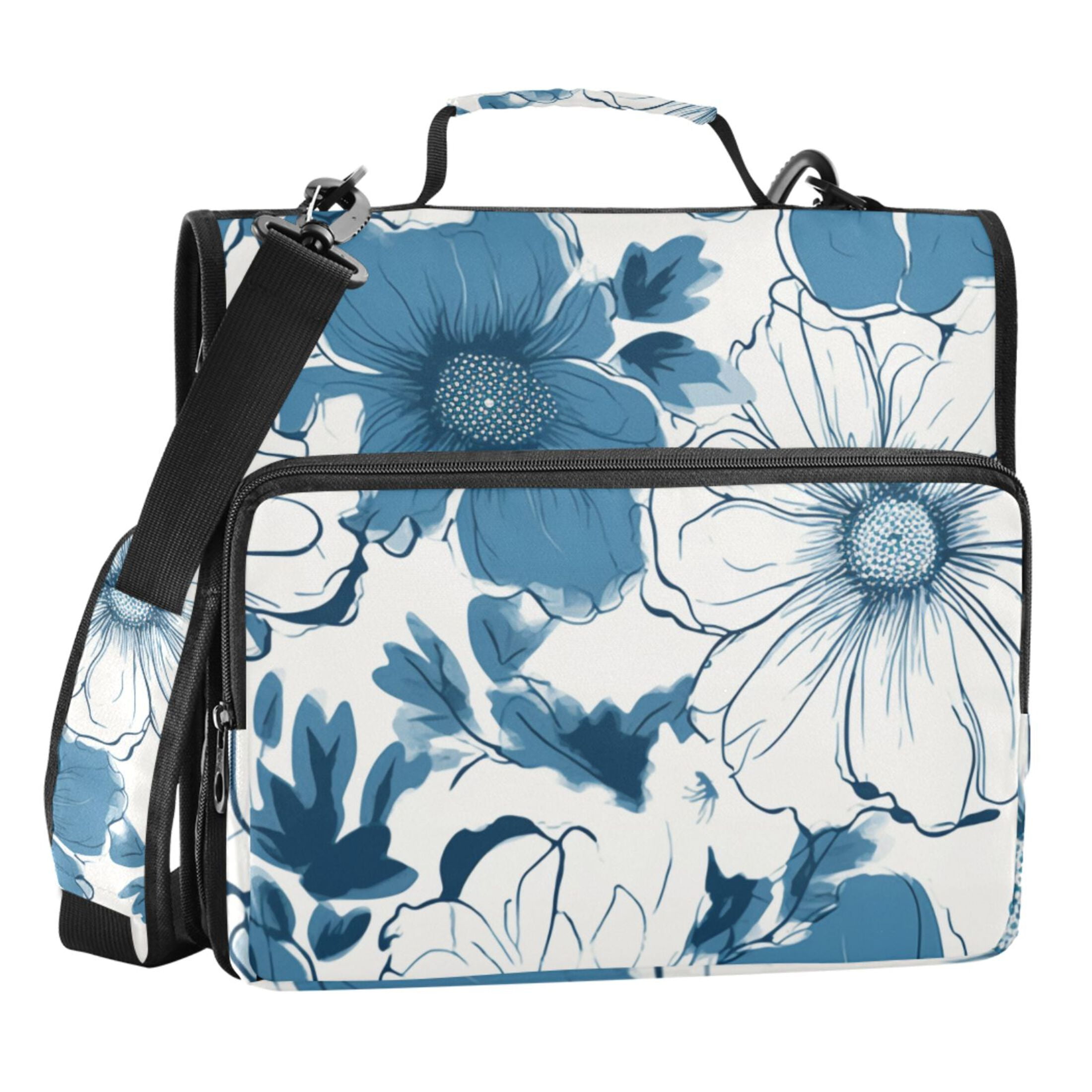 ALAZA Zipper Binder Blue Abstract Flowers 3 Ring Trapper Keeper File ...