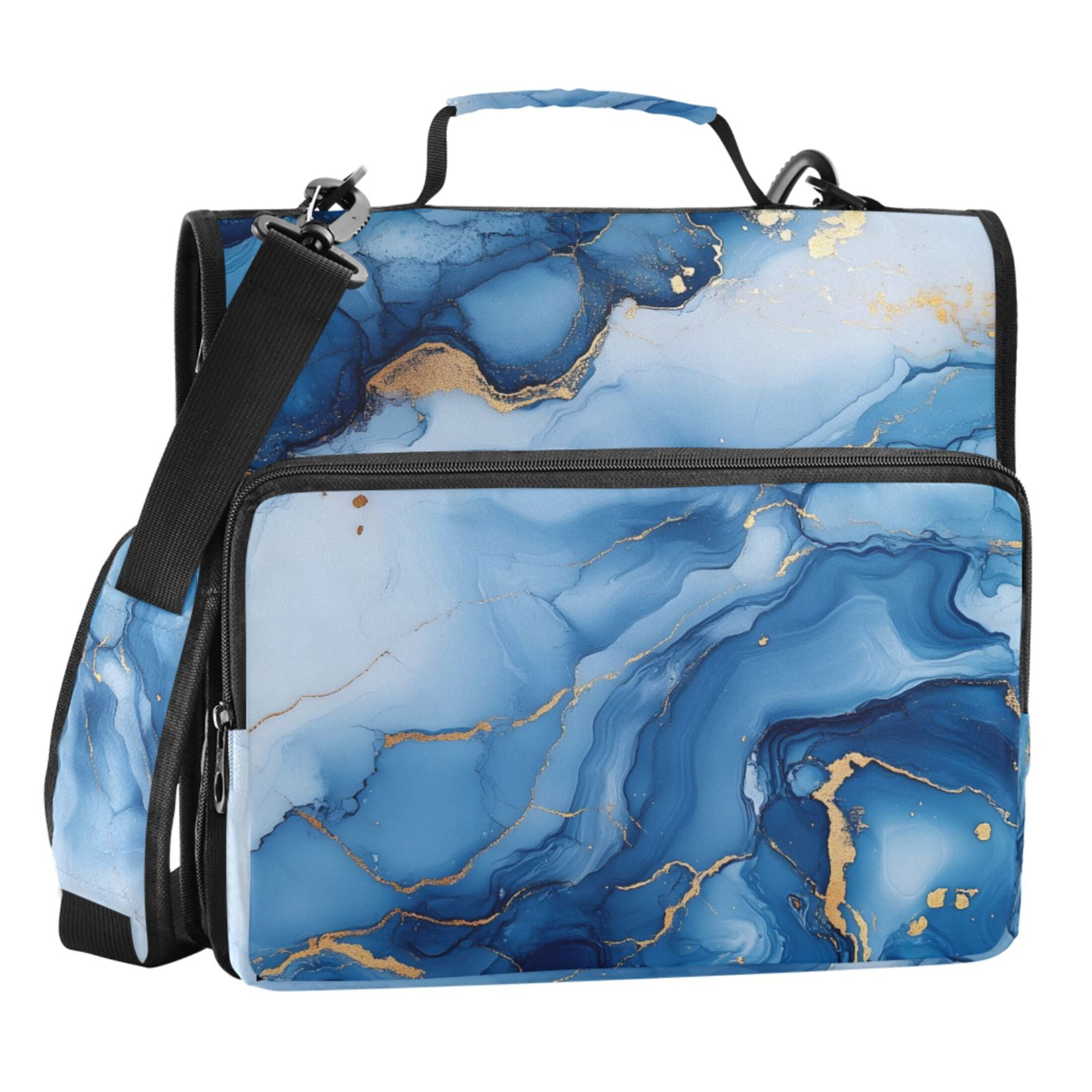 ALAZA Zipper Binder Blue Golden Marble 3 Ring Trapper Keeper File Folder Organizer Bag