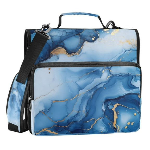 ALAZA Zipper Binder Blue Golden Marble 3 Ring Trapper Keeper File Folder Organizer Bag