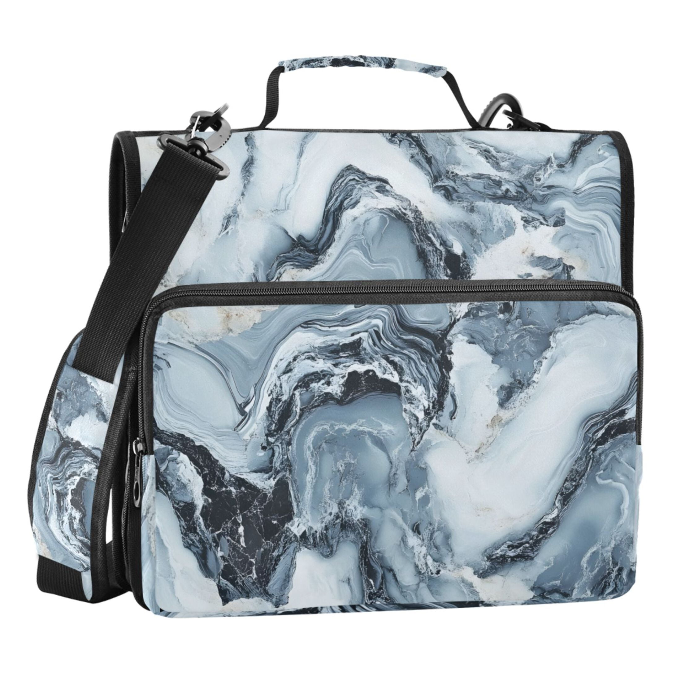 ALAZA Zipper Binder Blue Marble 3 Ring Trapper Keeper File Folder Organizer Bag