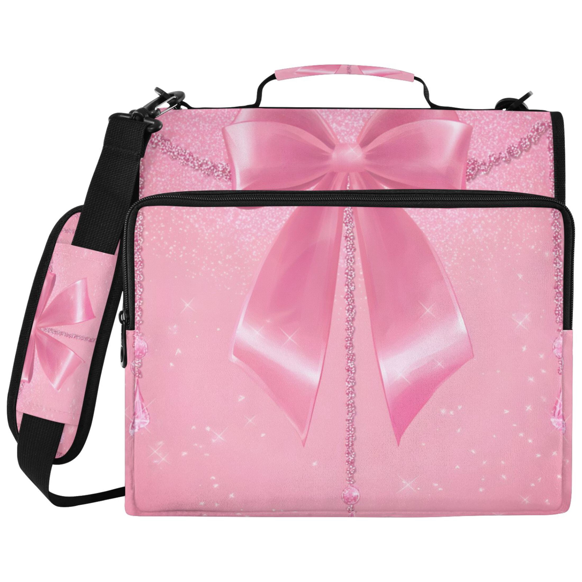 ALAZA Zipper Binder Bow Glitter Pattern 2 inch 3 Ring 500 Sheet Capacity Trapper Keeper File Folder Organizer Bag