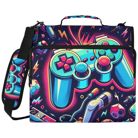 ALAZA Zipper Binder Bright Pattern with Game Pattern 2 inch 3 Ring 500 Sheet Capacity Trapper Keeper File Folder Organizer Bag
