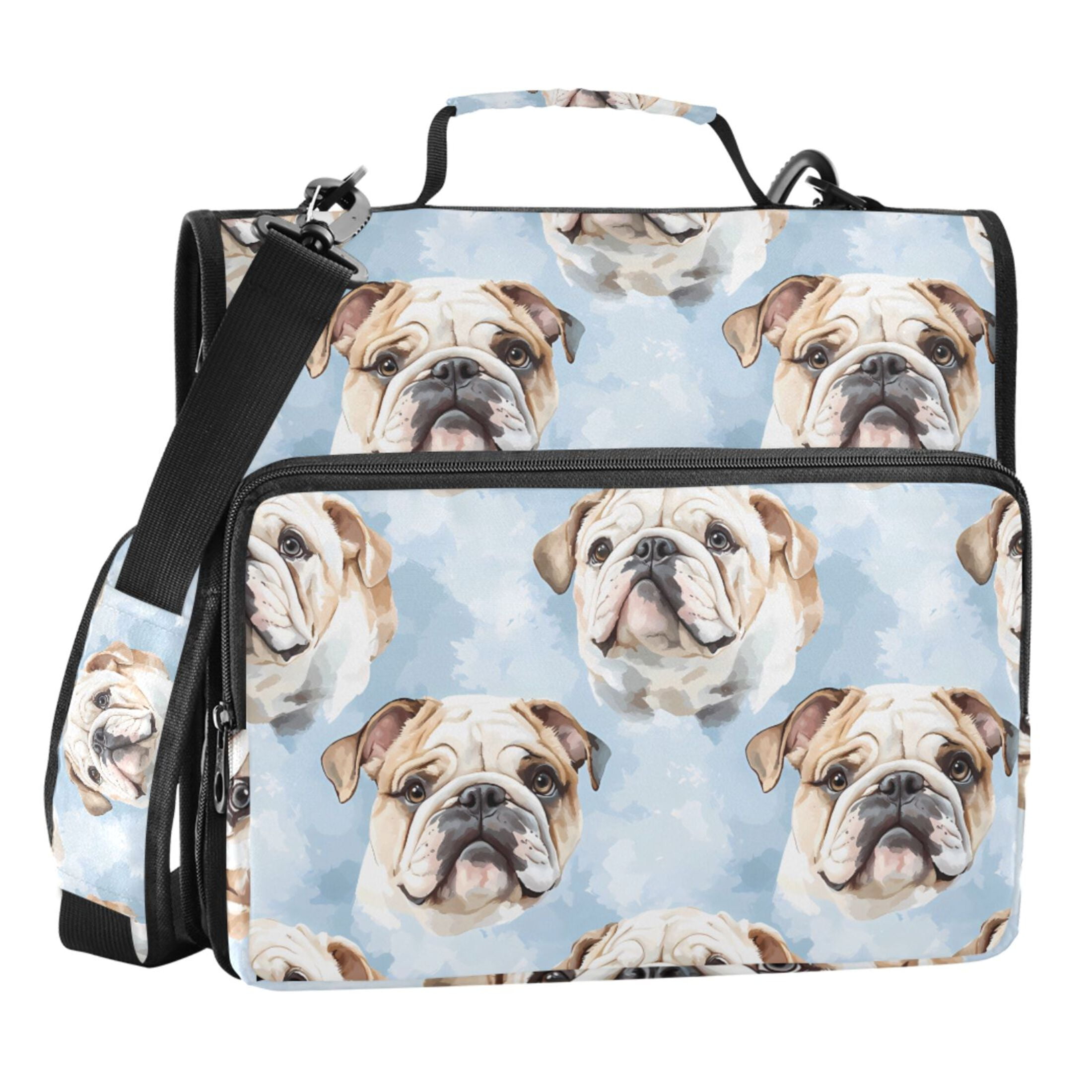 ALAZA Zipper Binder Bulldog Cartoon 3 Ring Trapper Keeper File Folder Organizer Bag