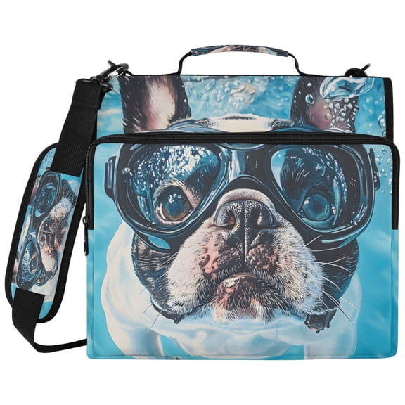 ALAZA Zipper Binder Bulldog under Sea Pattern 2 inch 3 Ring 500 Sheet Capacity Trapper Keeper File Folder Organizer Bag