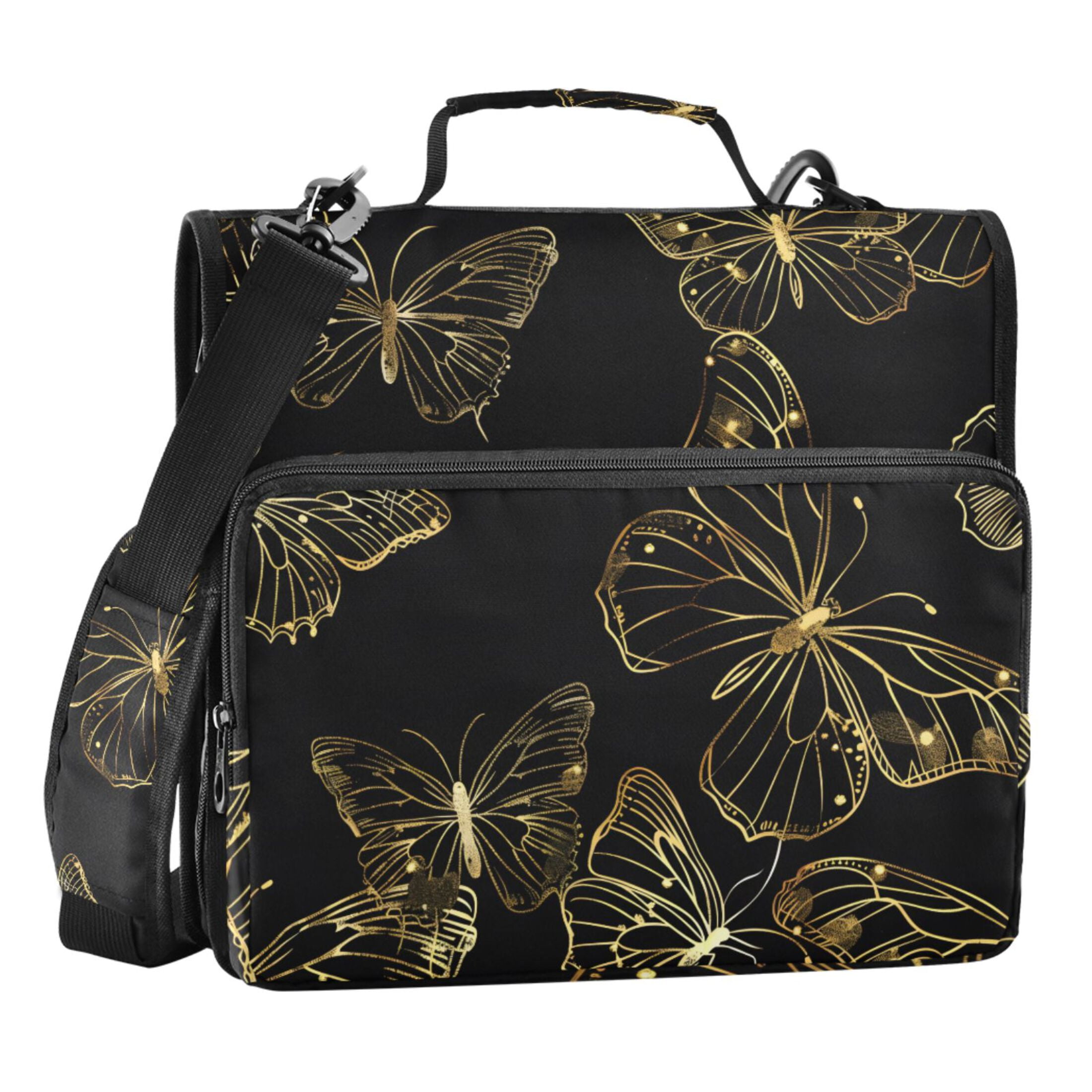 ALAZA Zipper Binder Butterflies Golden 3 Ring Trapper Keeper File Folder Organizer Bag