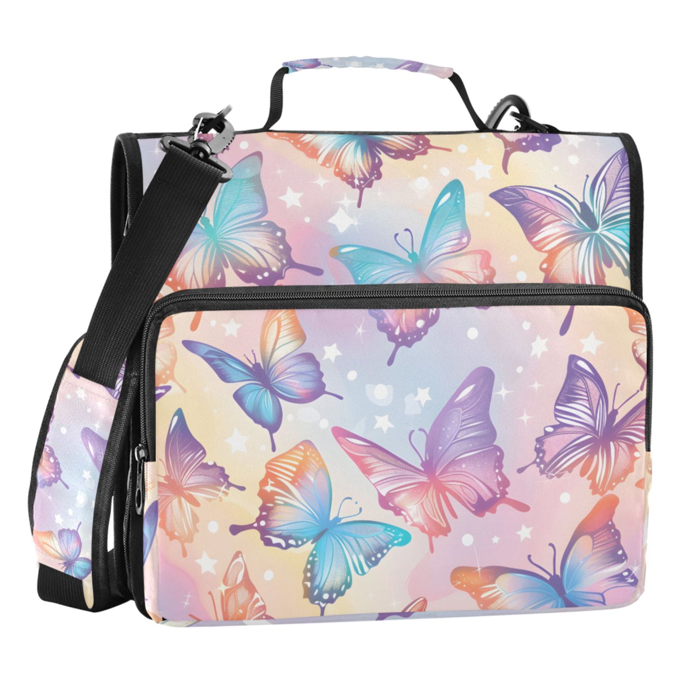 ALAZA Zipper Binder Butterfly and Stars 3 Ring Trapper Keeper File Folder Organizer Bag