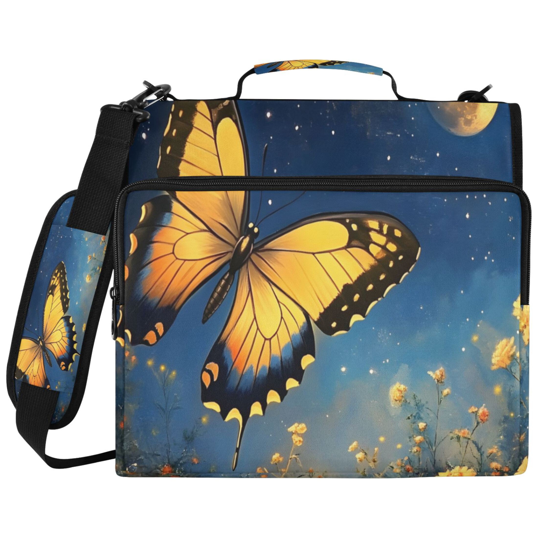 ALAZA Zipper Binder Butterfly at Night Pattern 2 inch 3 Ring 500 Sheet Capacity Trapper Keeper File Folder Organizer Bag