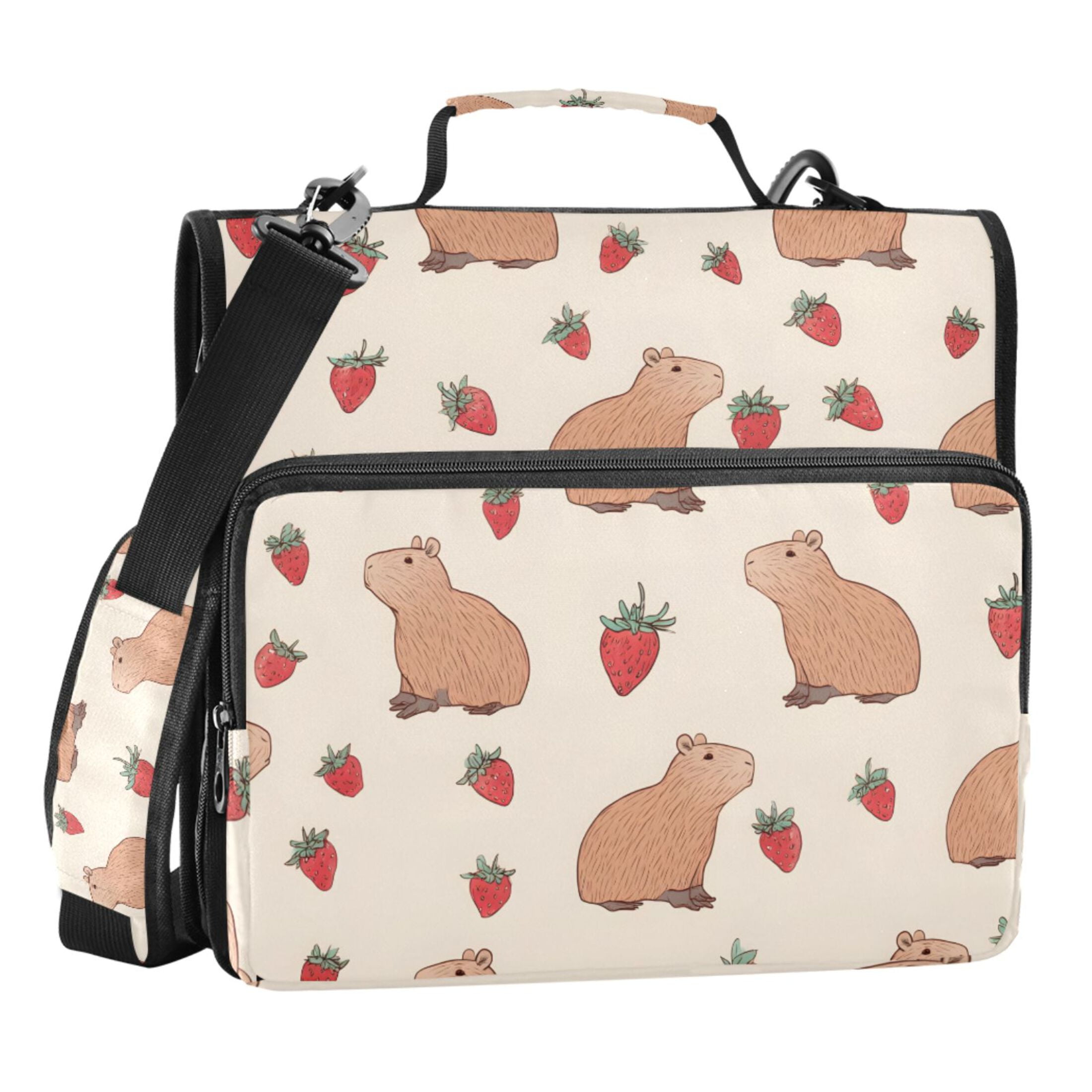 ALAZA Zipper Binder Capybara Strawberry Pattern 3 Ring Trapper Keeper File Folder Organizer Bag