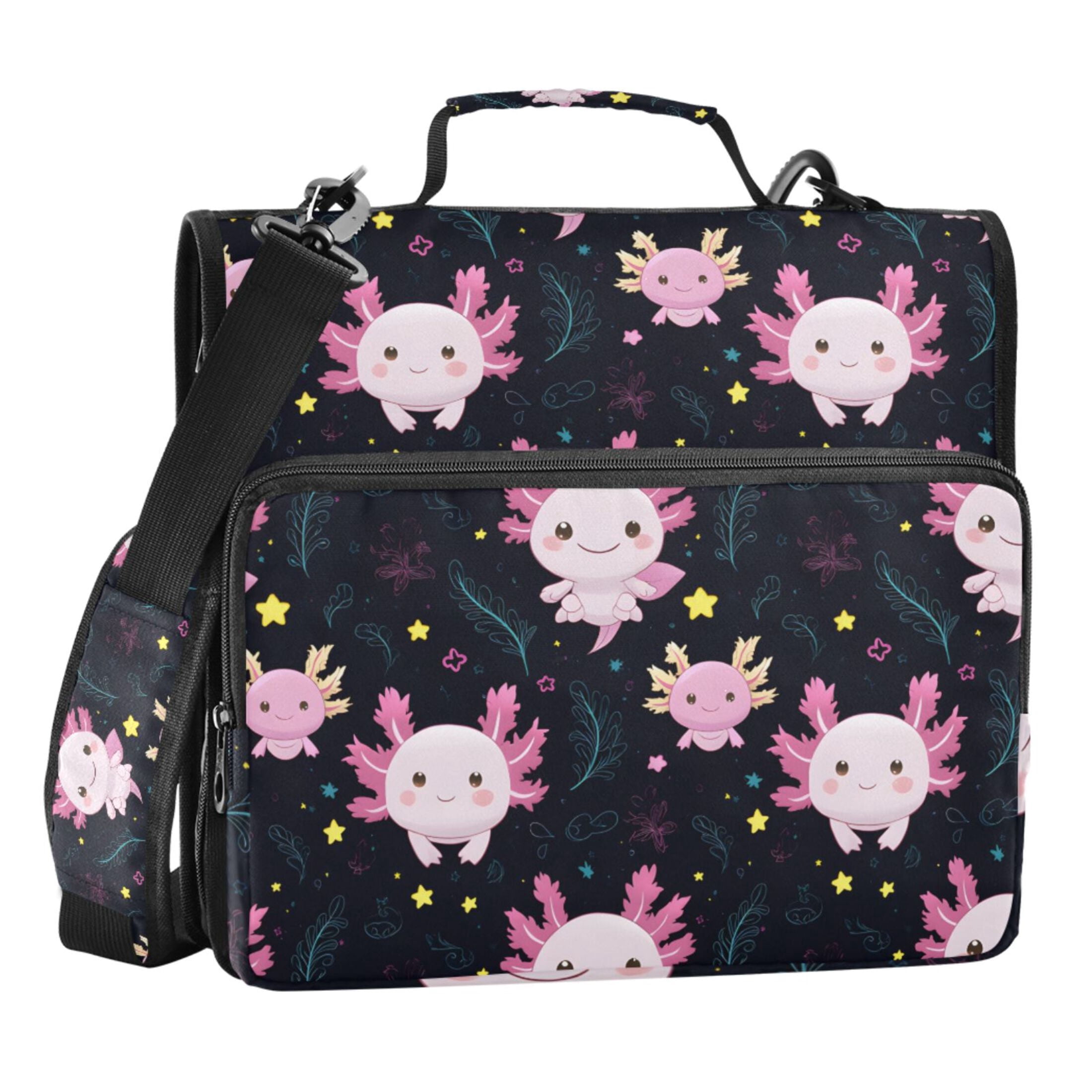 ALAZA Zipper Binder Cartoon Axolotl Stars 3 Ring Trapper Keeper File Folder Organizer Bag