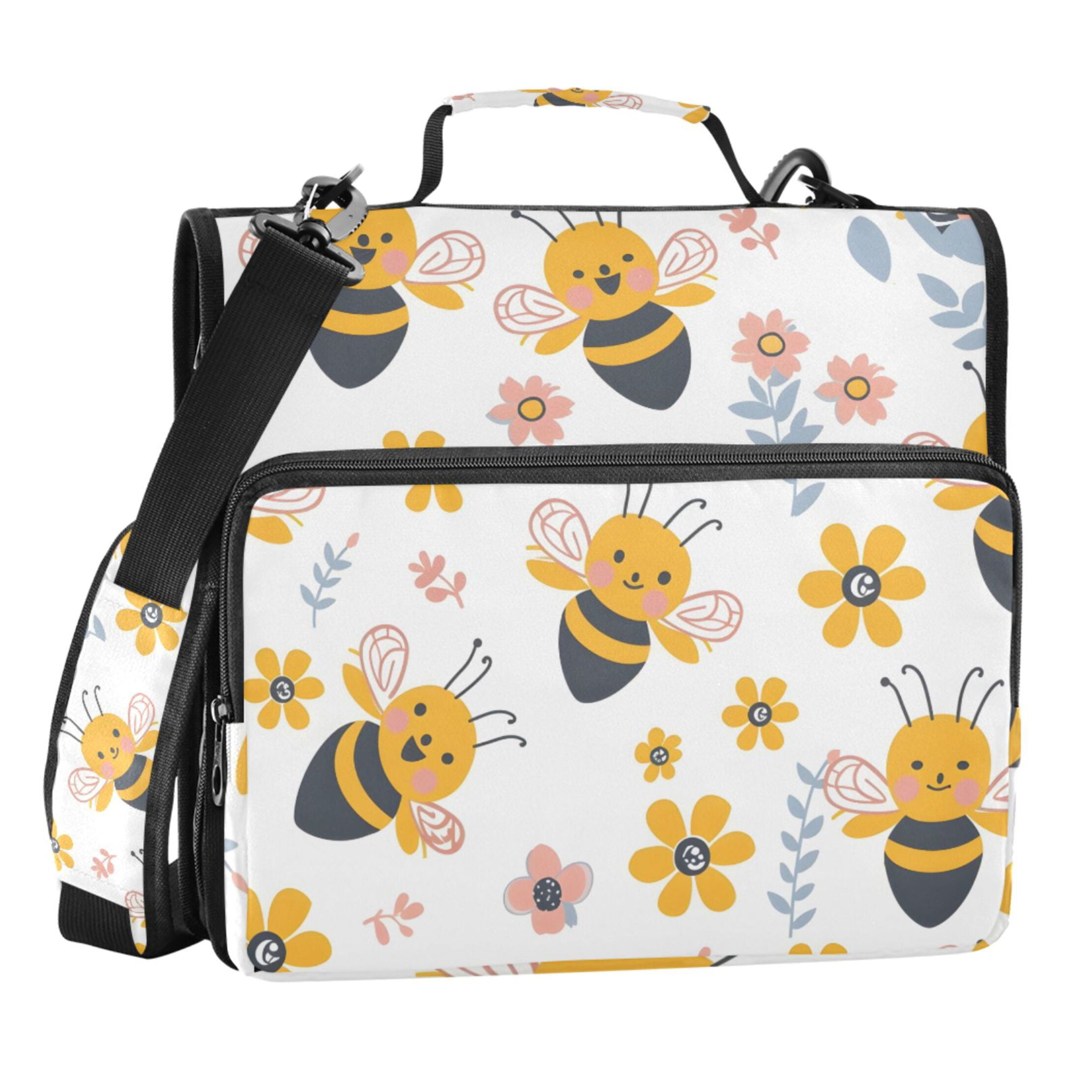 ALAZA Zipper Binder Cartoon Bee Flowers 3 Ring Trapper Keeper File ...
