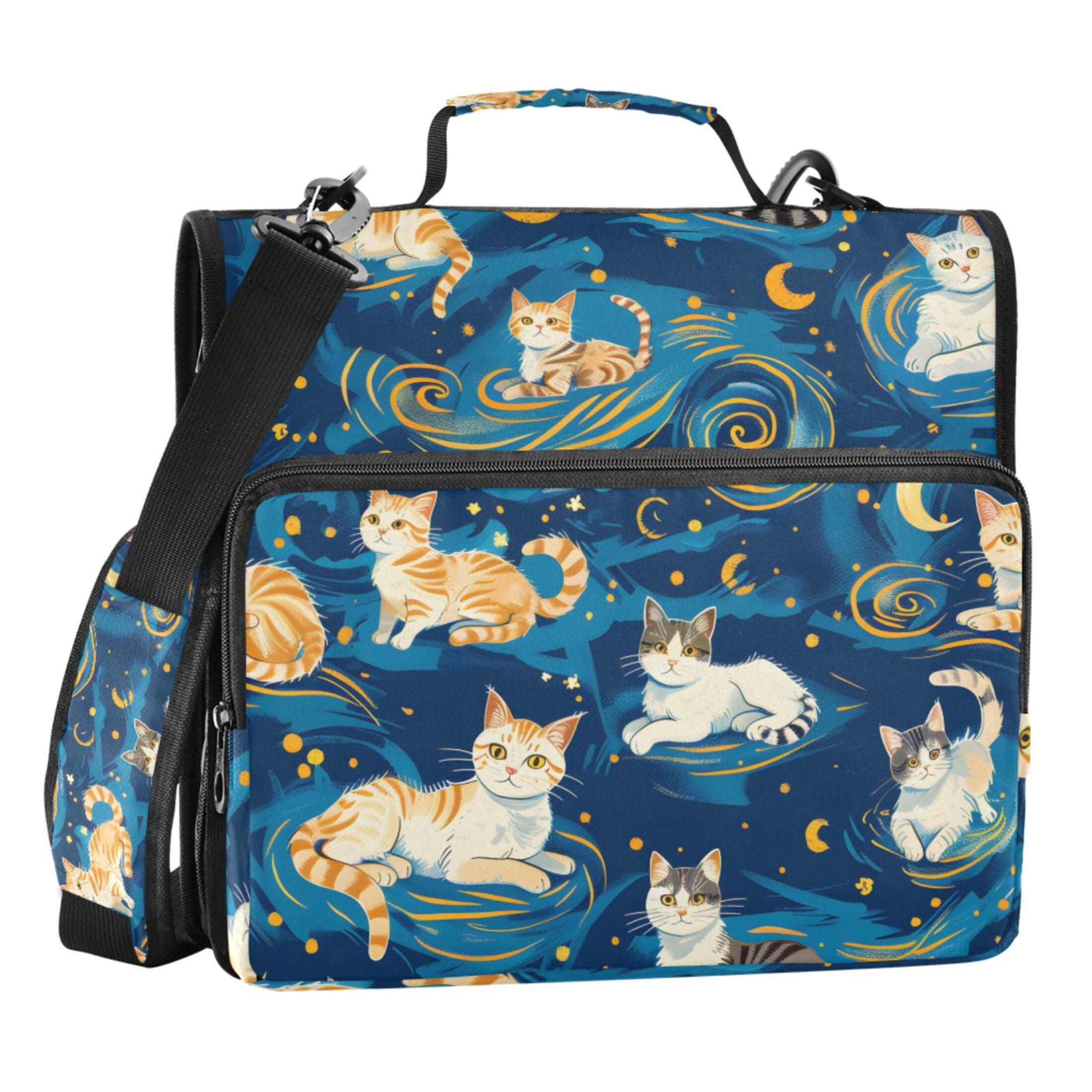 ALAZA Zipper Binder Cartoon Cat Starry Night 3 Ring Trapper Keeper File ...