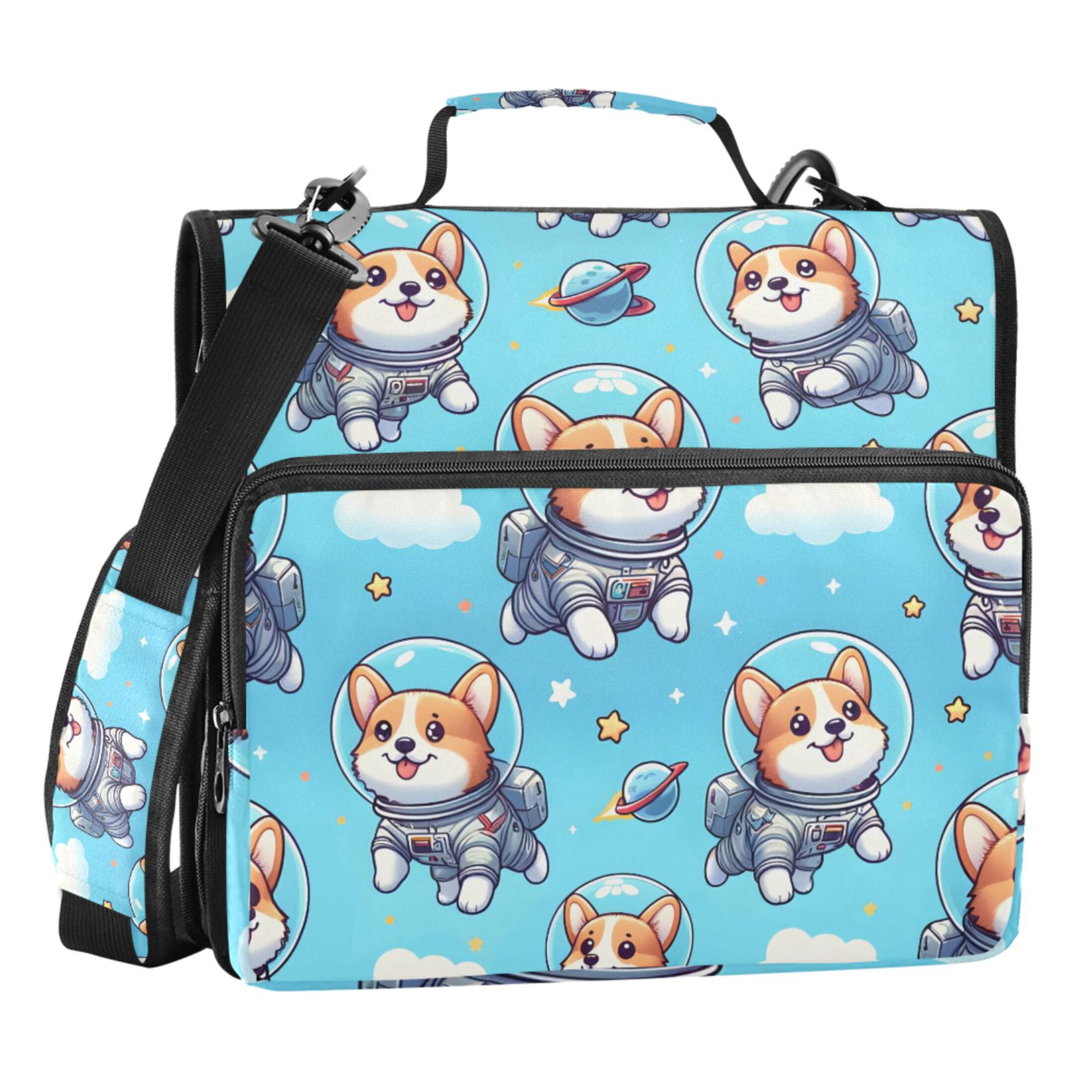 ALAZA Zipper Binder Cartoon Corgi Dogs Space 3 Ring Trapper Keeper File Folder Organizer Bag