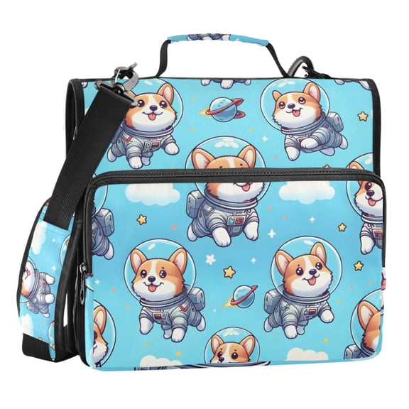 ALAZA Zipper Binder Cartoon Corgi Dogs Space 3 Ring Trapper Keeper File Folder Organizer Bag