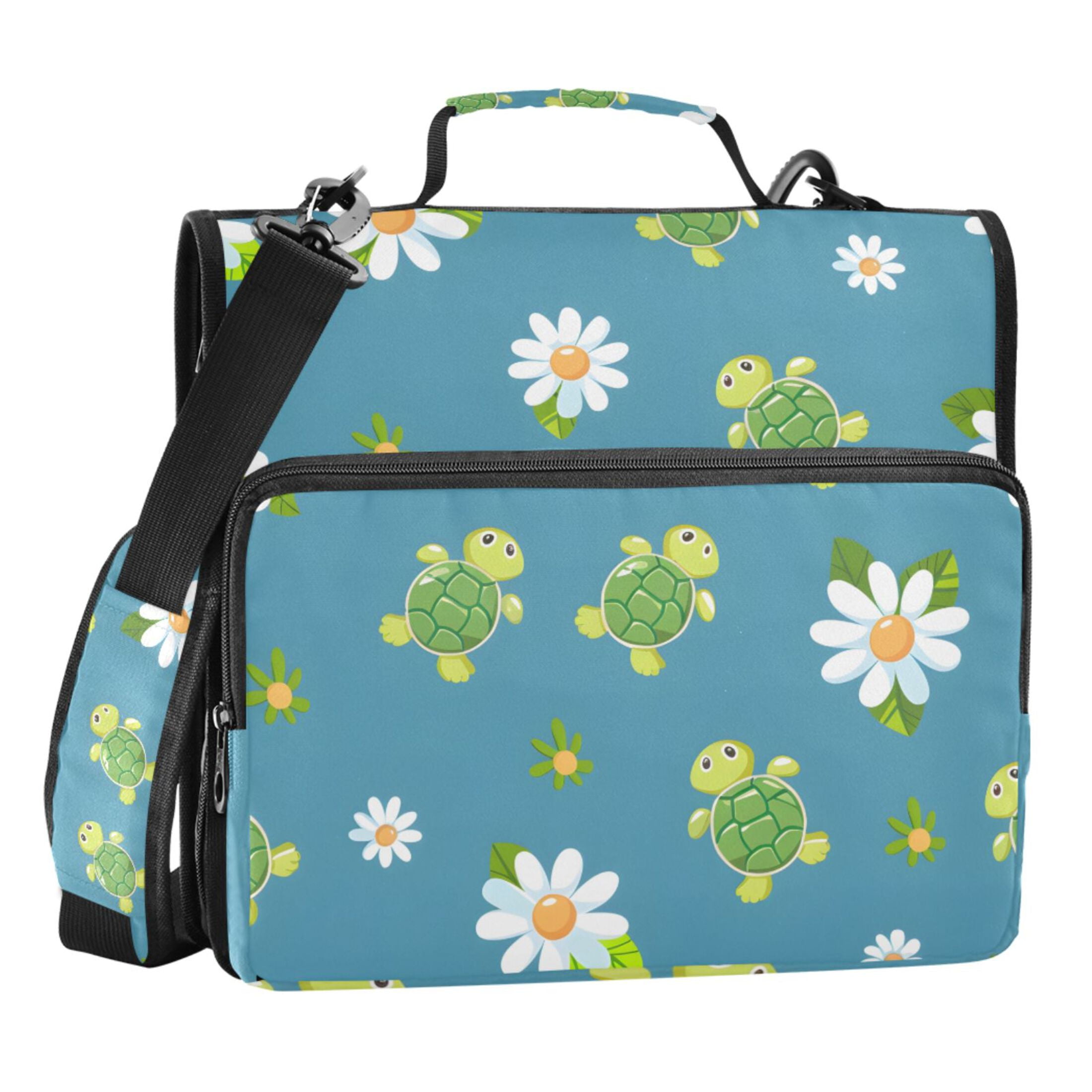 ALAZA Zipper Binder Cartoon Cute Turtles Daisies Flowers 3 Ring Trapper Keeper File Folder Organizer Bag