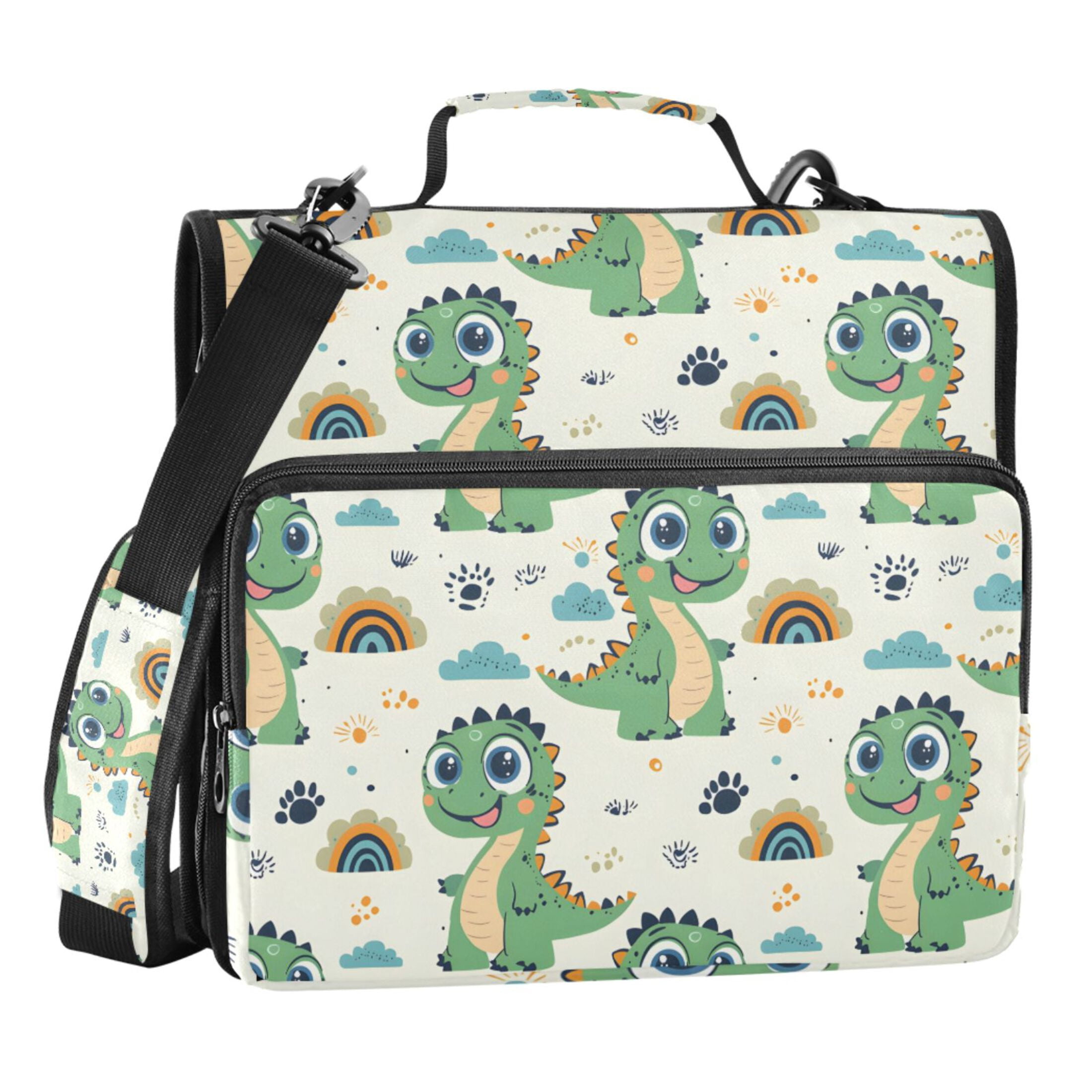 ALAZA Zipper Binder Cartoon Dinosaurs Rainbow 3 Ring Trapper Keeper File Folder Organizer Bag