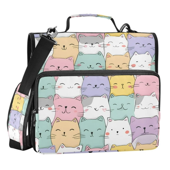 ALAZA Zipper Binder Cartoon Doodle Cats 3 Ring Trapper Keeper File Folder Organizer Bag